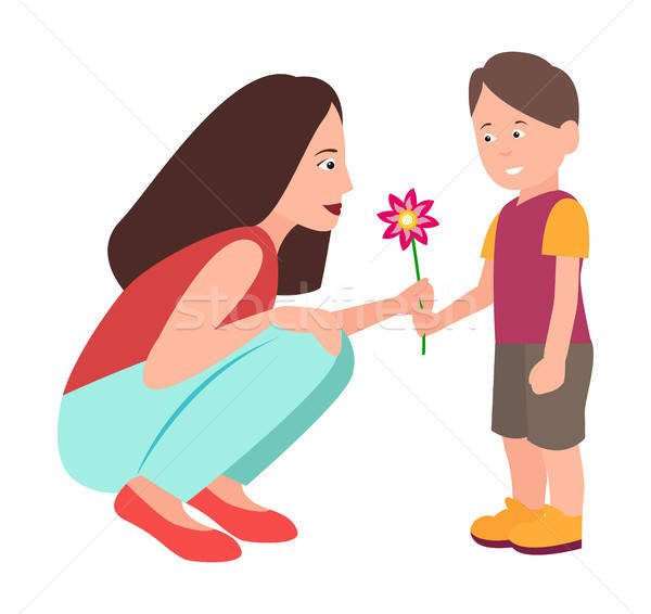 Son Presenting Flower To Adorable Mother Vector Vector 600x566 Son Presenting Flower To Adorable Mother Vector Vector