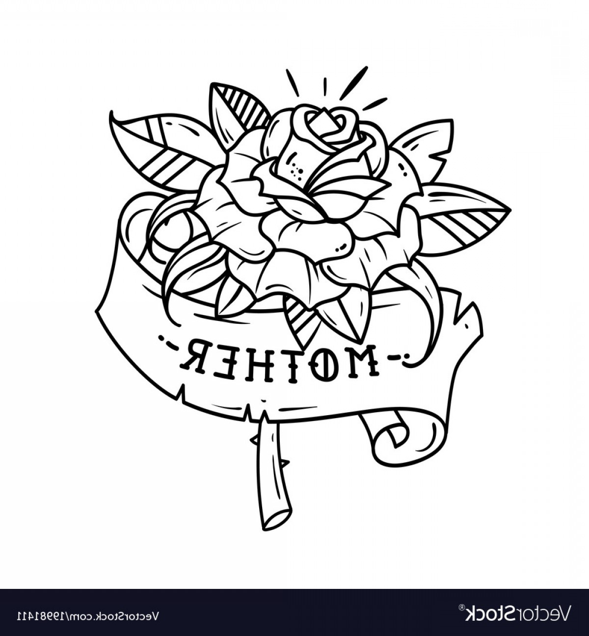 Tattoo Red Rose With Ribbon And Lettering Mother Vector Lamaison 1200x1296 Tattoo Red Rose With Ribbon And Lettering Mother Vector Lamaison