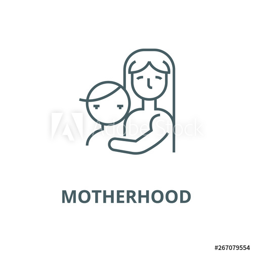 500x500 Mother With Child,motherhood Vector Line Icon, Outline Concept