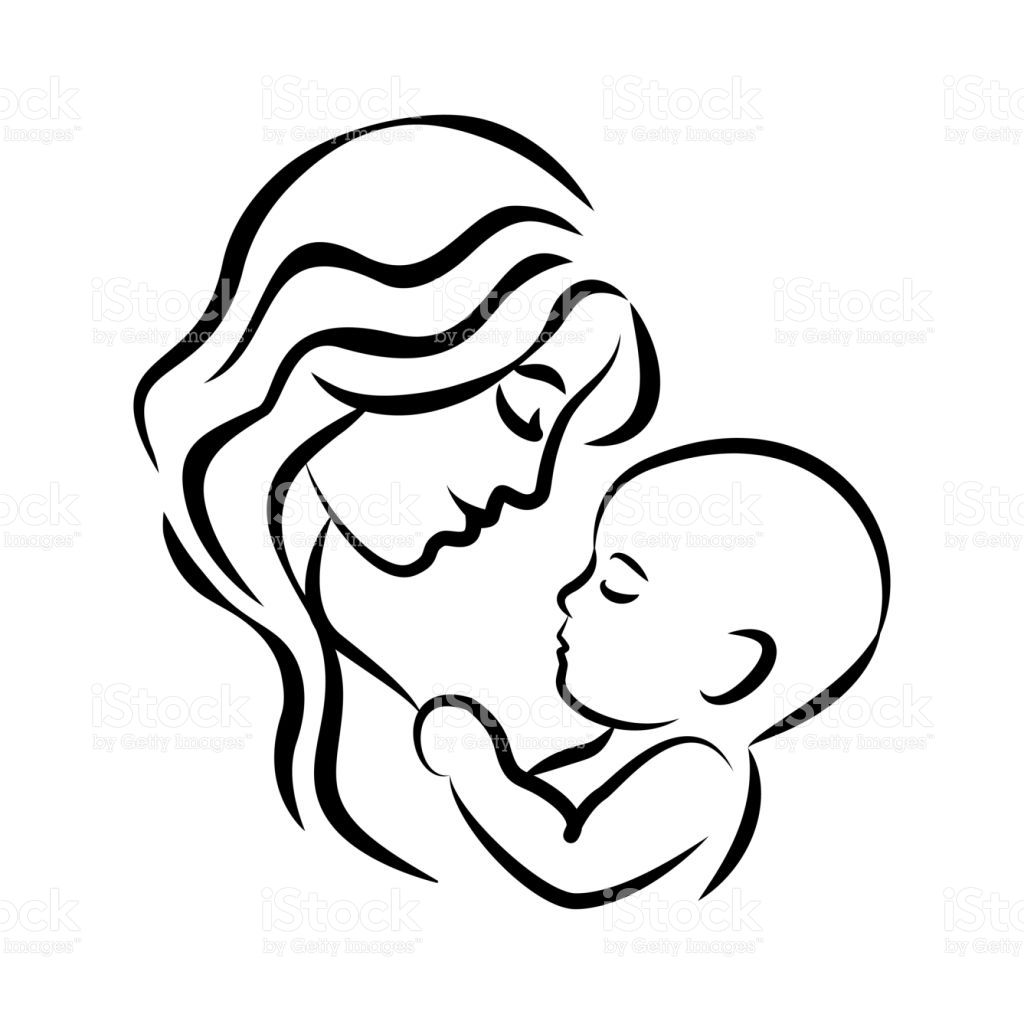 1024x1024 Mother With Her Baby Stylized Outline Symbol Motherhood, Love