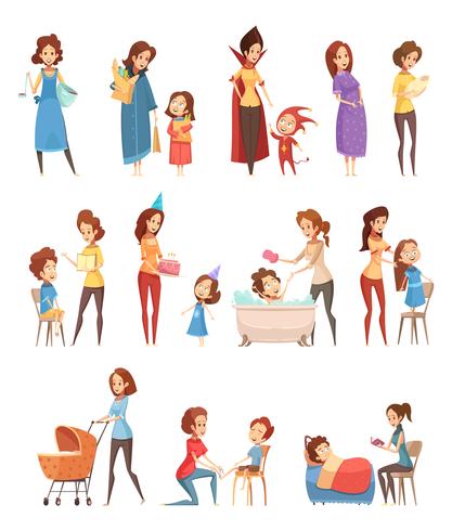 417x490 Motherhood Retro Cartoon Icons Set