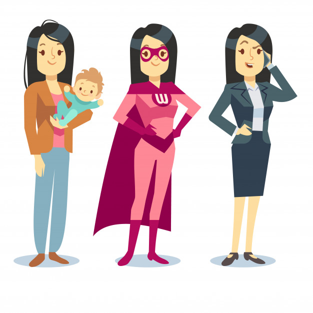 626x626 Super Woman In Superhero Costume, Mom With Baby, Businesswoman
