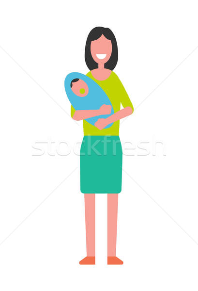 409x600 Woman Holding Newborn Baby On Hands, Motherhood Vector