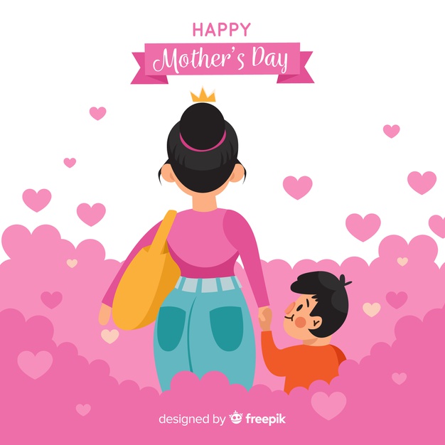 626x626 Mother Walking With Her Son Mother's Day Background Vector Free