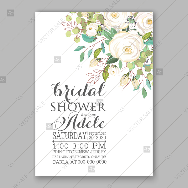 600x600 Rose White Greenery Wedding Background Vector Invitation Template