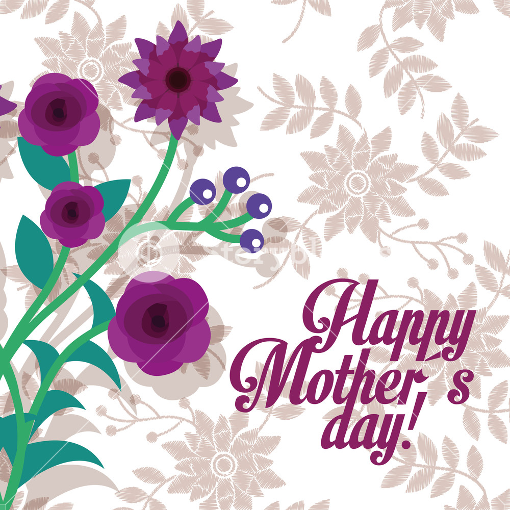 1000x1000 Purple Flowers Leaves Berries Decoration Happy Mothers Day Floral