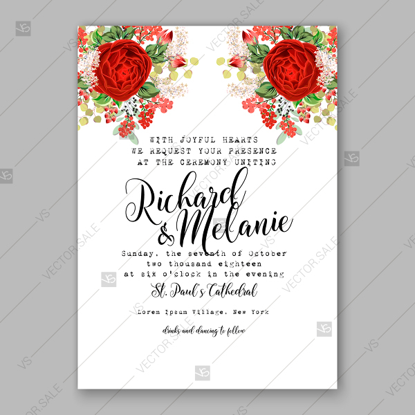 600x600 Red Rose Wedding Invitation Vector Floral Background Mothers Day