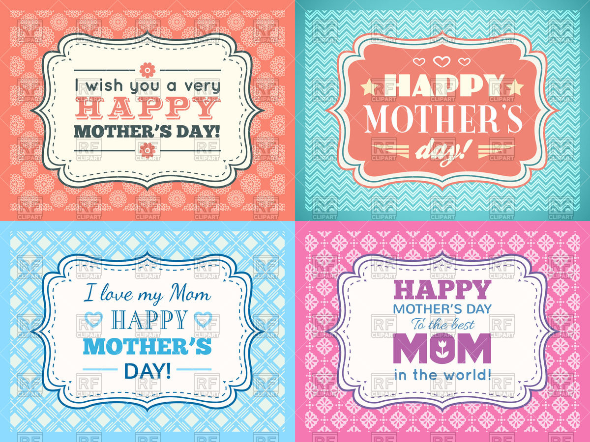 1200x900 Set Of Retro Happy Mothers Day Cards Vector Image Of Objects