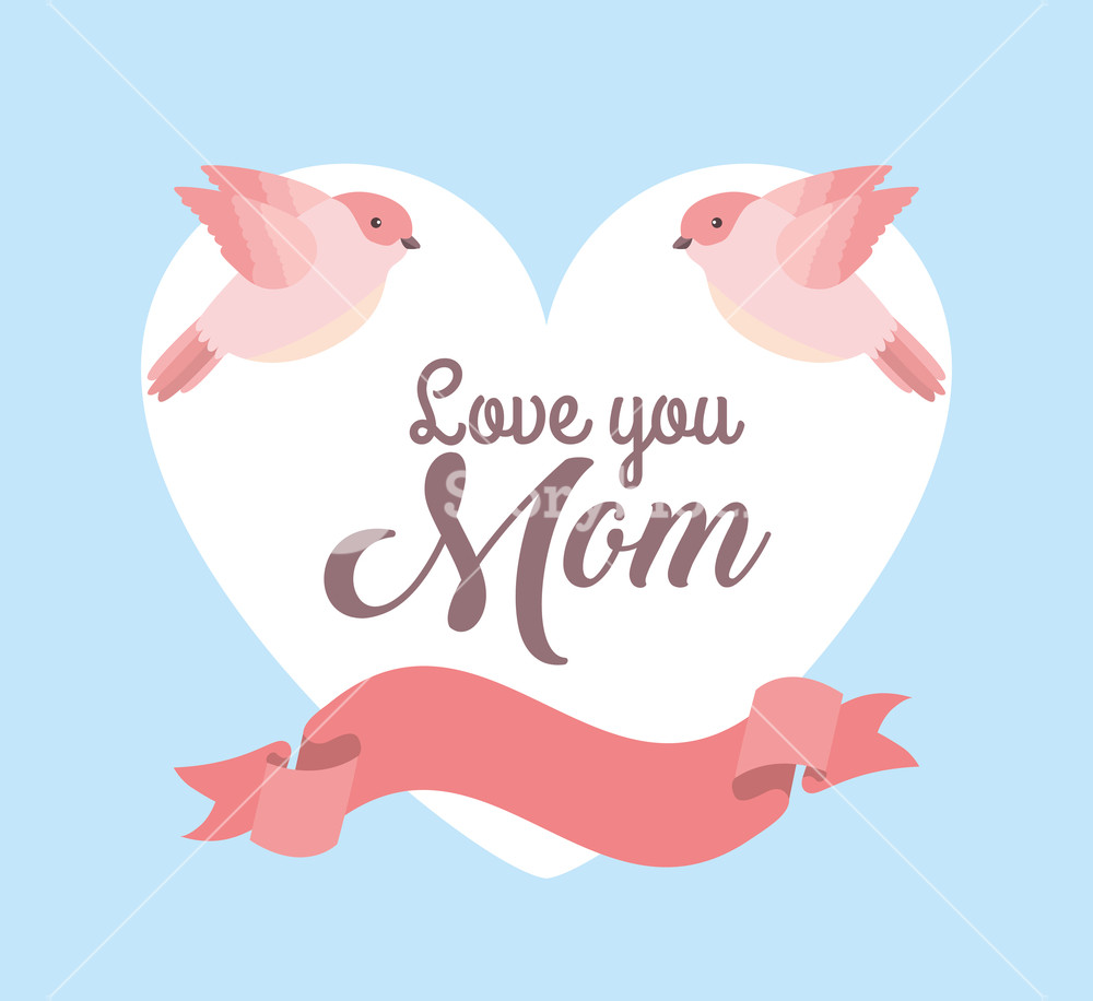 1000x916 Love Mom Birds Heart Ribbon Decorative