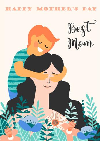Happy Mothers Day Vector Illustration With Woman And Child 347x490 Happy Mothers Day Vector Illustration With Woman And Child
