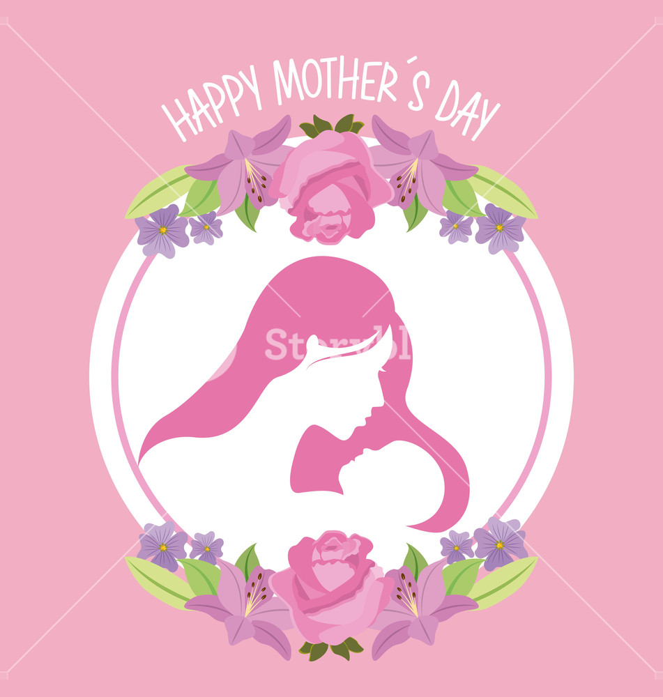 951x1000 Silhouette Mom And Baby In Label Floral Mothers Day Vector