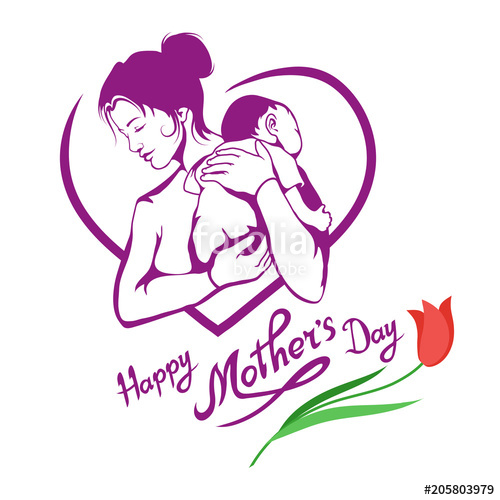 500x500 Mothers Day Hand Drawn Mother With Baby Lettering Fo Mothers Day