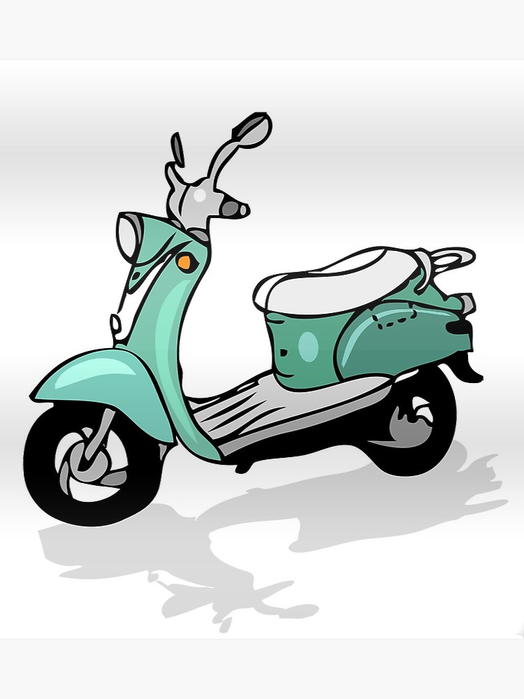 750x1000 Retro Moped, Vector Transportation, Moto Poster