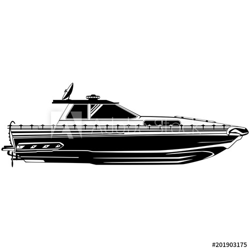 500x500 Motorboat, Fishing Motor Boat Vector Black Template
