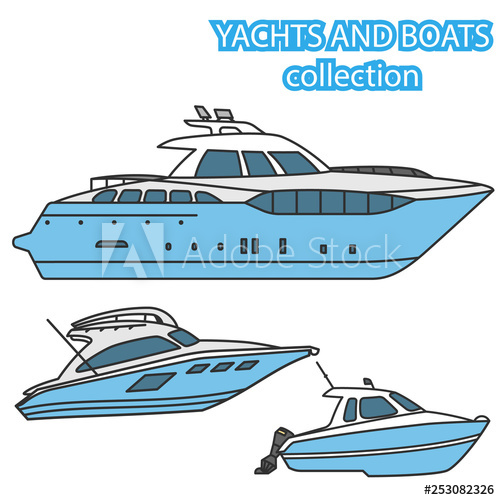 500x500 Set Of Yachts And Motor Boats Vector Colored Illustration