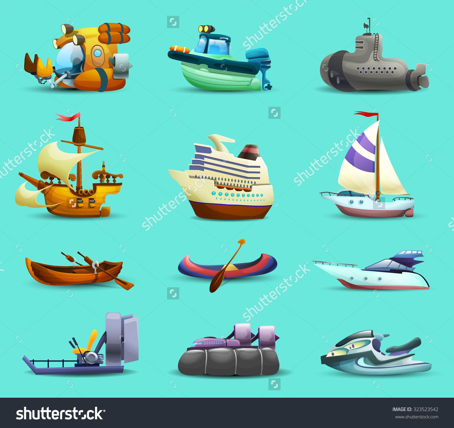 1500x1413 Ships And Boats Realistic Icons Set With Motorboat Submarine