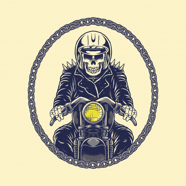 626x626 Illustration Skull Rider Motorcycle With Chain Vector Premium