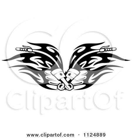 450x470 Clipart Of Black And White Piston Tribal Flaming Motorcycle Biker
