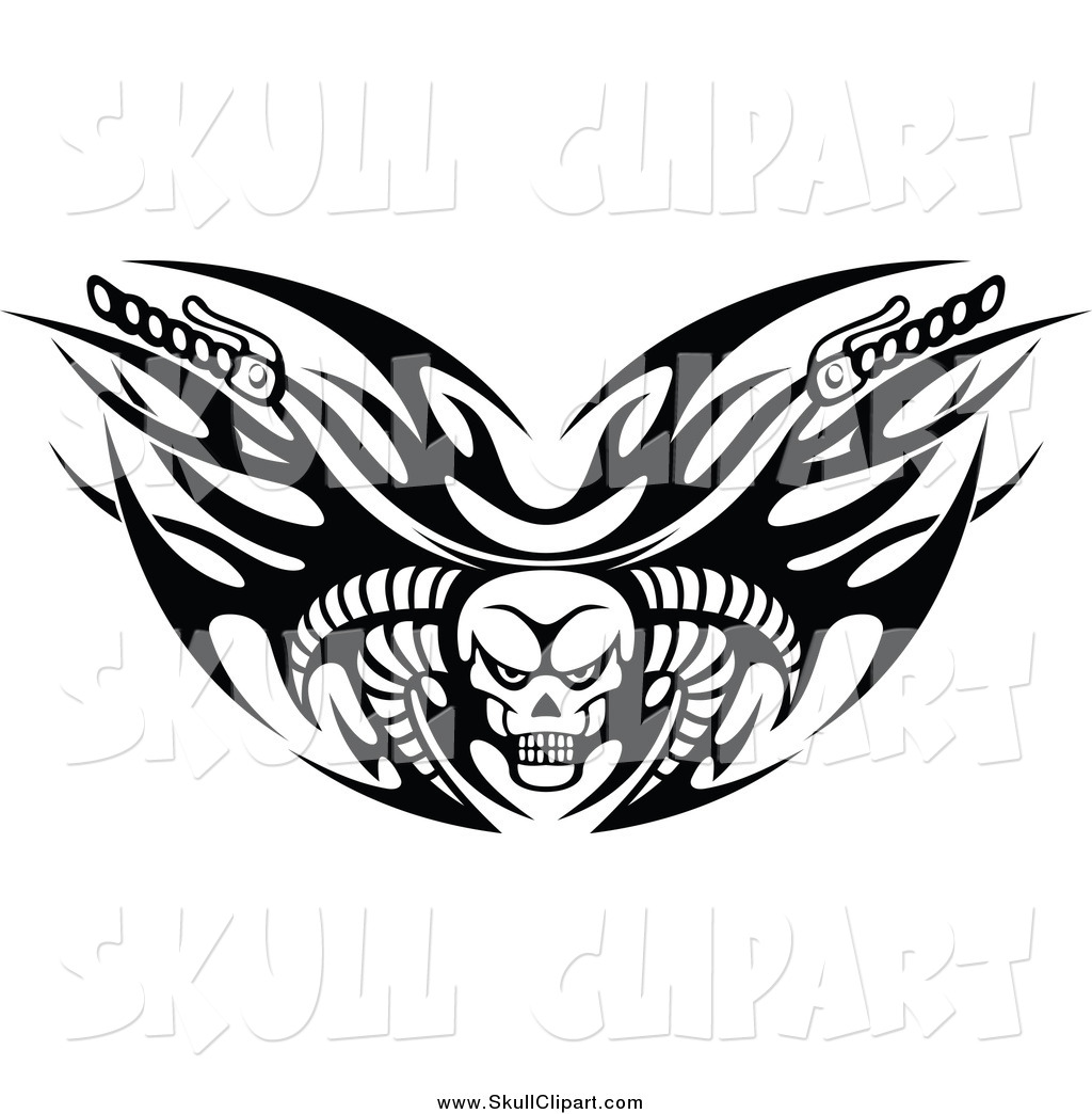 1024x1044 Vector Clip Art Of Black And White Tribal Flaming Skull Motorcycle