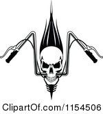 150x166 Clipart Of A Black And White Skull With Motorcycle Handlebars