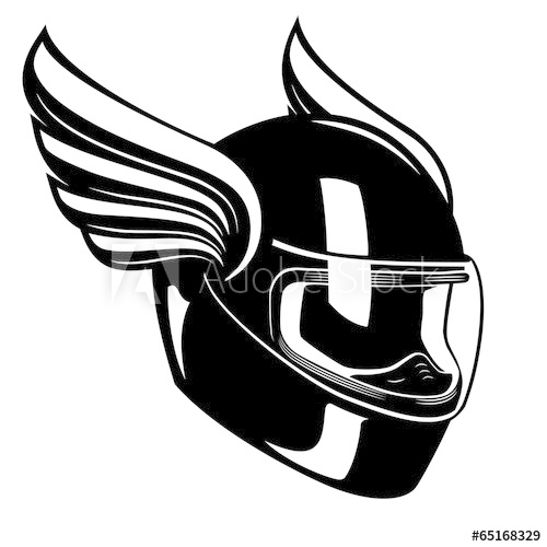 Motorcycle Helmet With Wings In Black And White 500x500 Motorcycle Helmet With Wings In Black And White