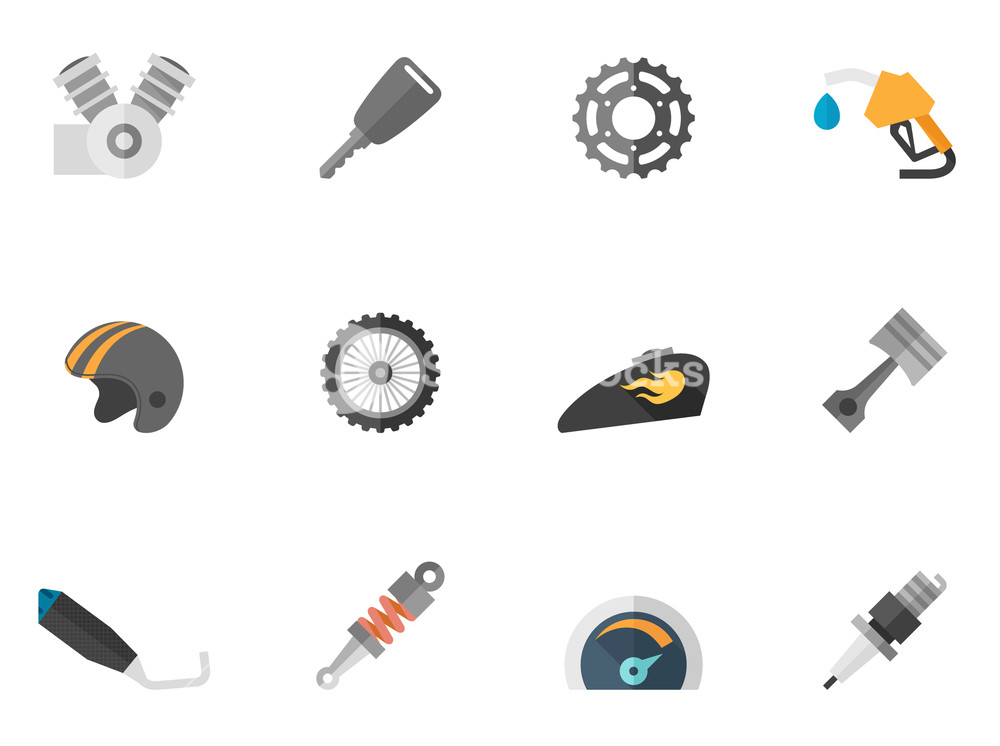 1000x746 Motorcycle Parts Icon Series In Flat Color Style Vector