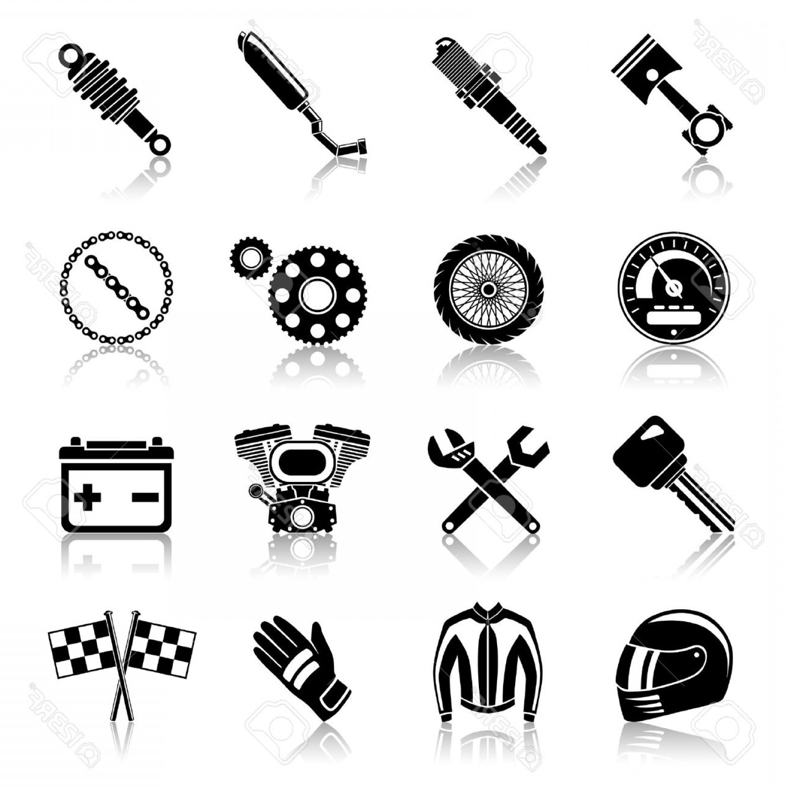 1560x1560 Photostock Vector Motorcycle Parts Black Icon Set With Helmet