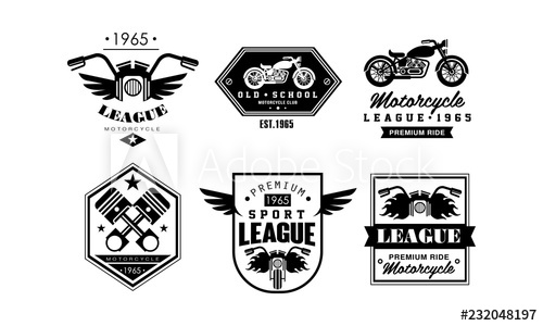 500x300 Vintage Premium Motorcycle League Logo Set, Retro Badges For Biker