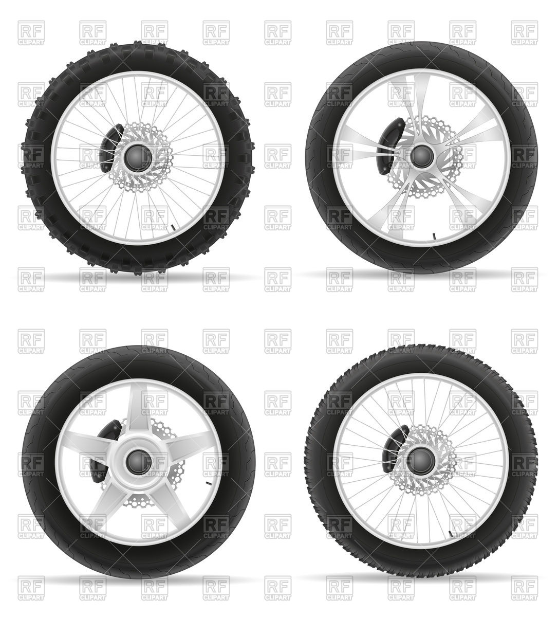 1086x1200 Moped Spoke Wheel And Motorcycle Wheel With Studded Tire Vector