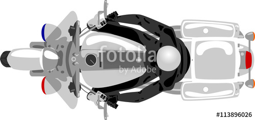500x235 Police Patrol Heavy Motorcycle With Policeman Top View Stock