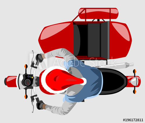 500x423 Santa On Classic Sidecar Motorcycle Top View Isolated Color Vector