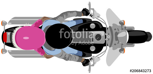 500x242 Classic Cruise Motorcycle With Rider And Girl Passenger Top View