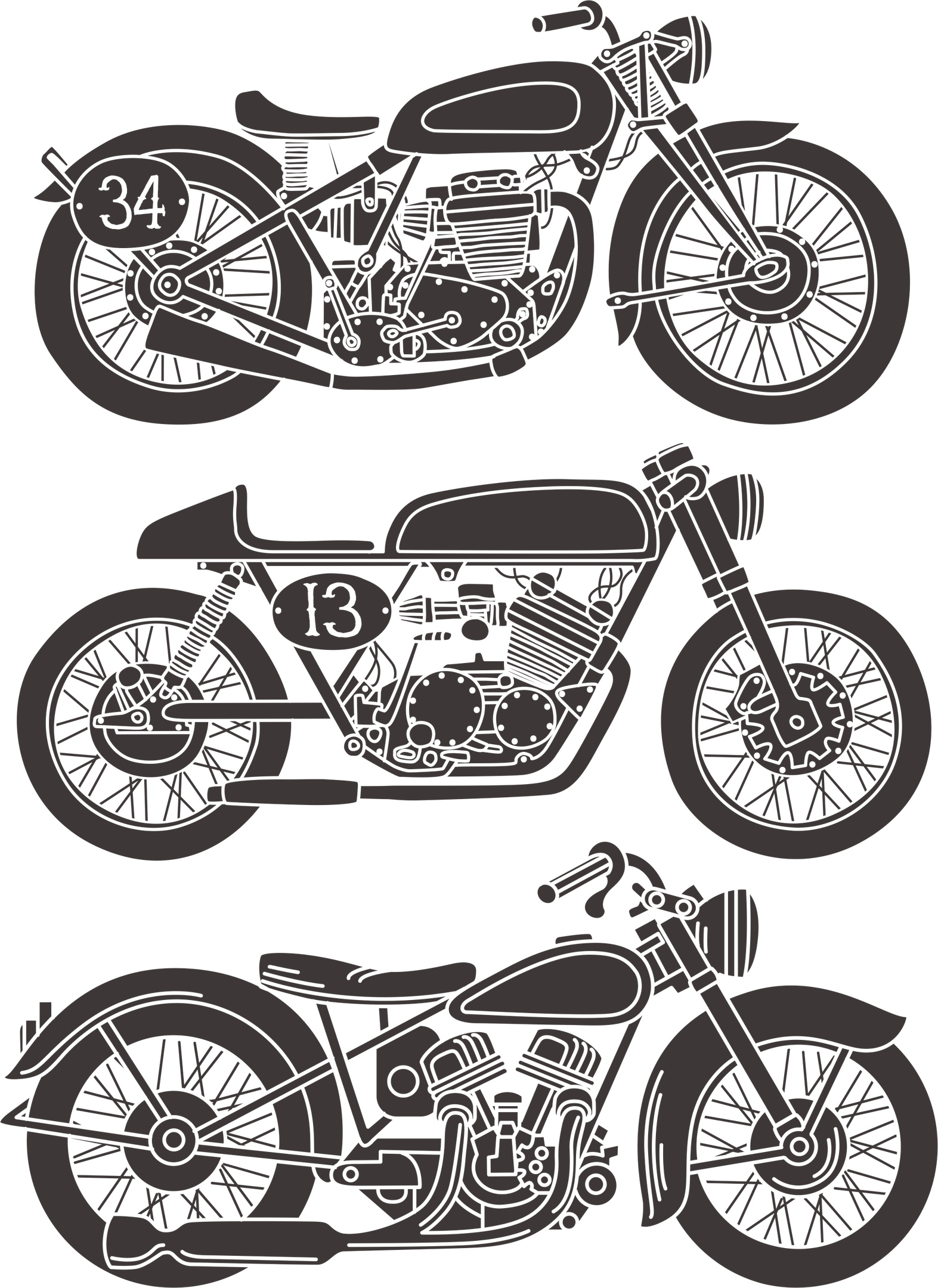 1573x2160 Vintage Motorcycle Vector Set Free Vector