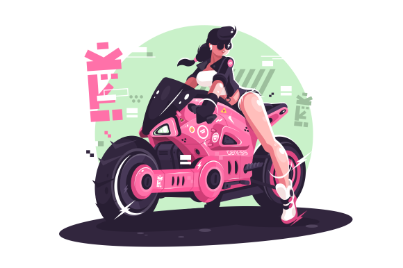 580x386 Glamour Girl Biker Riding On Motorbike