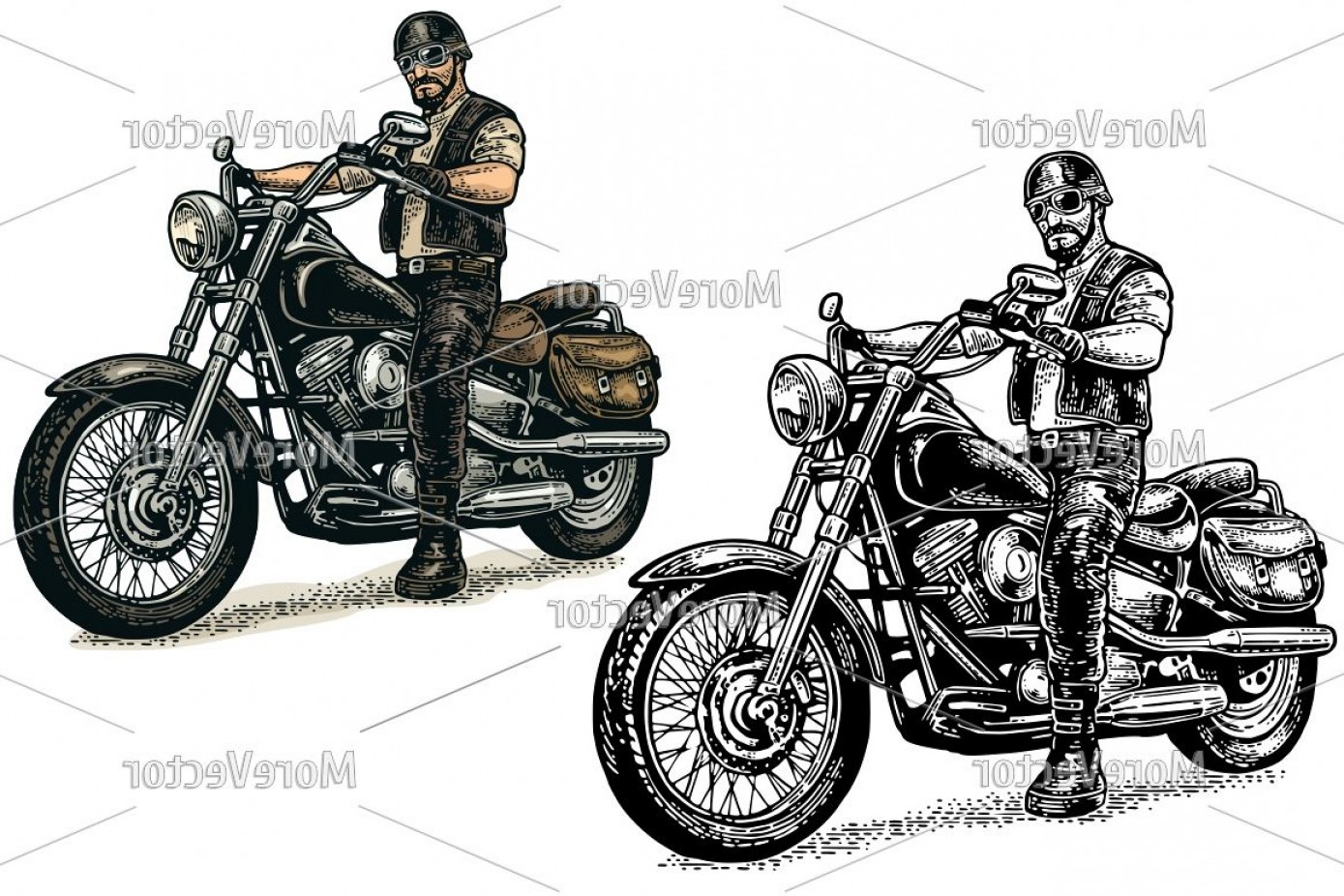 1389x926 Biker In The Motorcycle Helmet And Glasses Riding A Classic