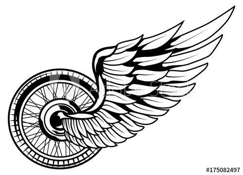 Monochrome Illustration Of Motorcycle Wheel And Wing Isolated 500x360 Monochrome Illustration Of Motorcycle Wheel And Wing Isolated
