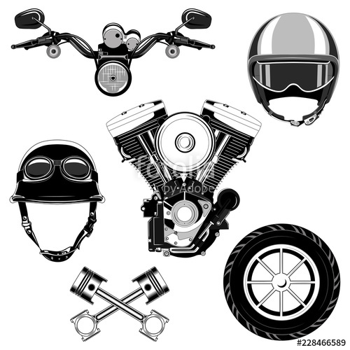 Set Of Vector Images Motorcycle Engine, Helmet, Motorcycle Wheel 500x500 Set Of Vector Images Motorcycle Engine, Helmet, Motorcycle Wheel