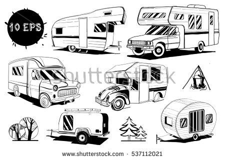 Vector Illustration Of Set Isolated Hand Drawn, Doodle Camper 450x320 Vector Illustration Of Set Isolated Hand Drawn, Doodle Camper