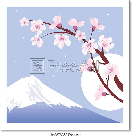 Free Art Print Of Vector Mount Fuji, Moon And Branches Of Sakura 561x581 Free Art Print Of Vector Mount Fuji, Moon And Branches Of Sakura
