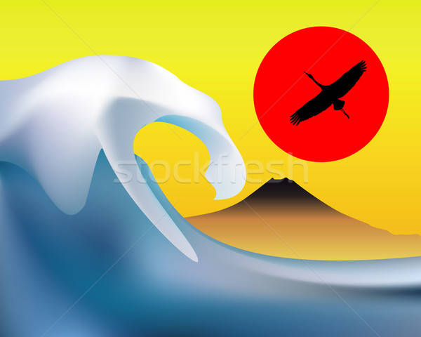 Tsunami In The Background Of Mount Fuji Vector Illustration Yura 600x480 Tsunami In The Background Of Mount Fuji Vector Illustration Yura