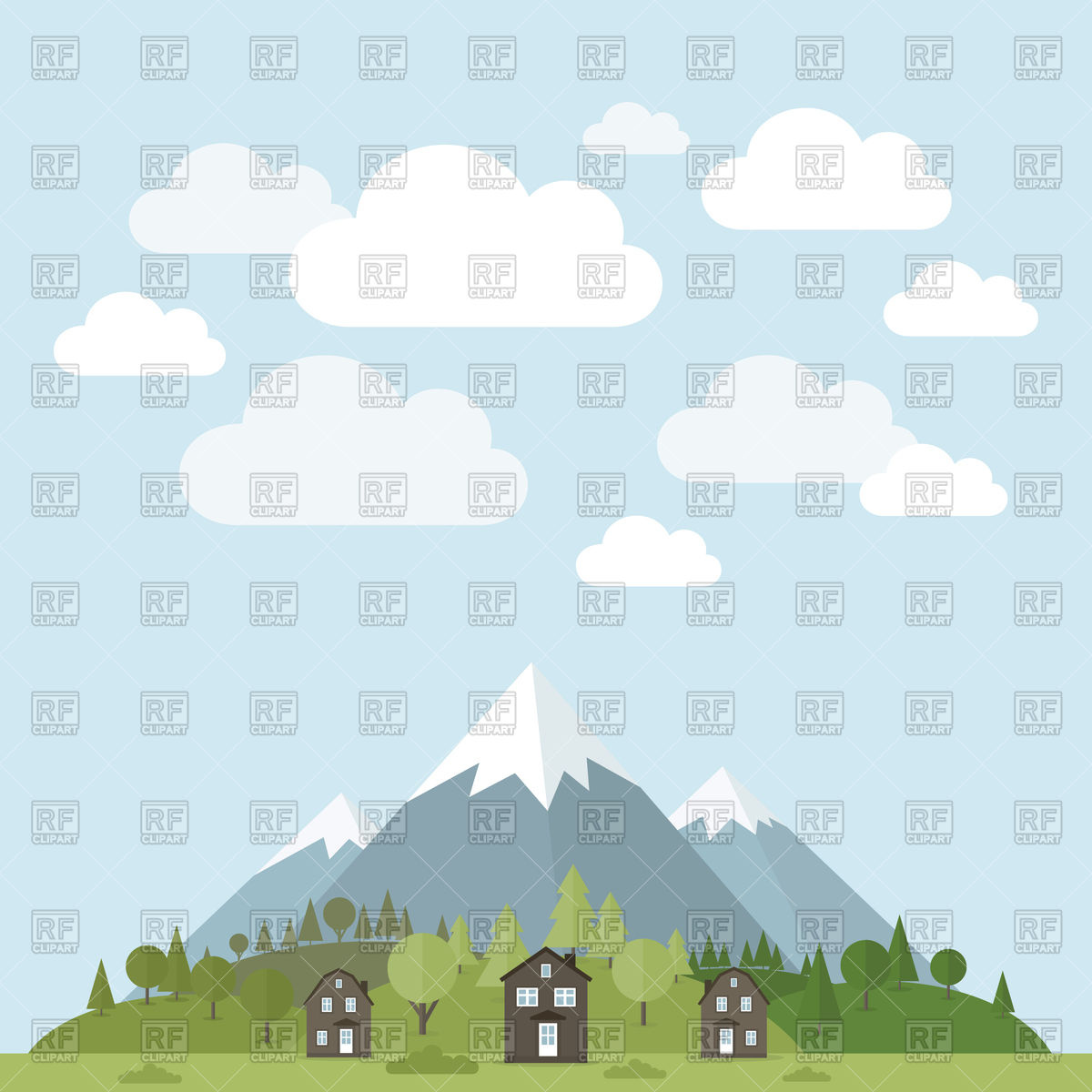 1200x1200 House In Forest Mountains Background Vector Image Of Signs
