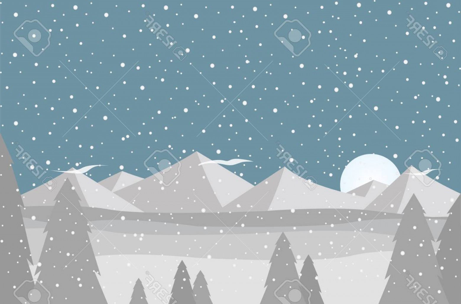 1560x1030 Photostock Vector Snow Mountain Landscape Flat Design Background