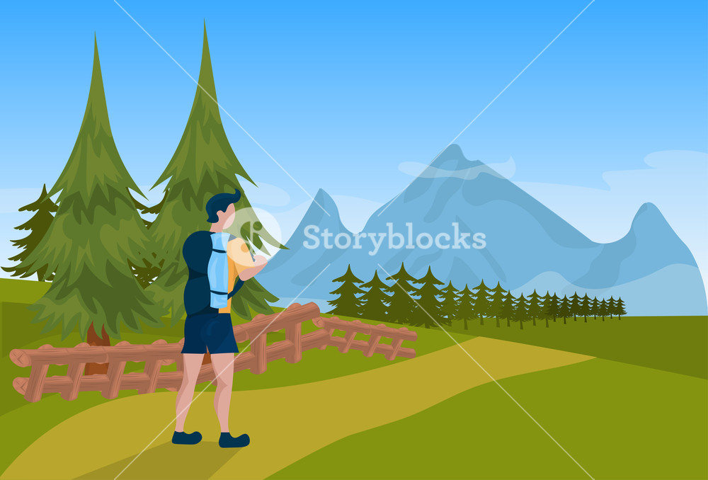1000x678 Man Tourist Hiker Backpack Male Over Mountain Background Tourism