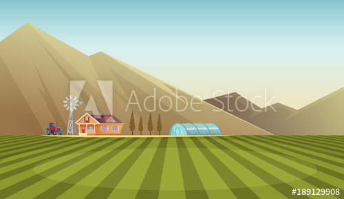 500x289 Farm And Countryside Landscape On Mountain Background Vector