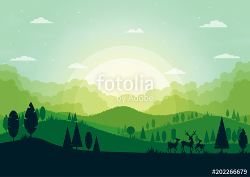 500x354 Green Silhouette Nature Landscape With Forest And Mountains