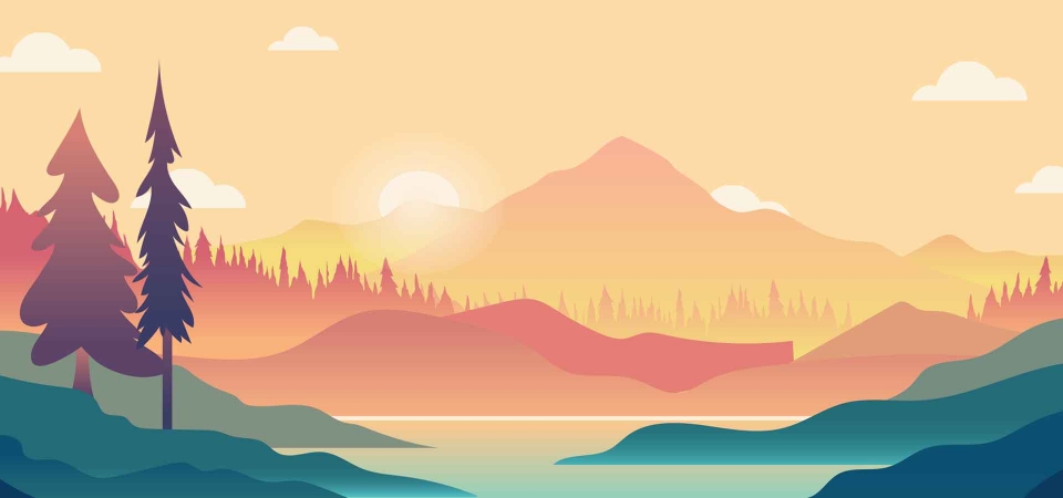 960x450 Holiday Landscape Mountain River Background Vector Material