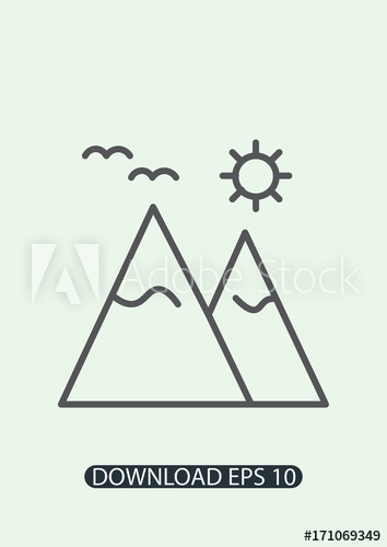 354x500 Mountan, Sun Icon, Vector