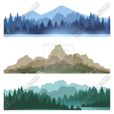 400x400 Foggy Mountains Landscape Set Illustration Vector Image Of Nature