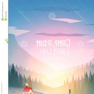 300x300 Summer Camp Vacation Poster Mountain Lake Vector Illustration