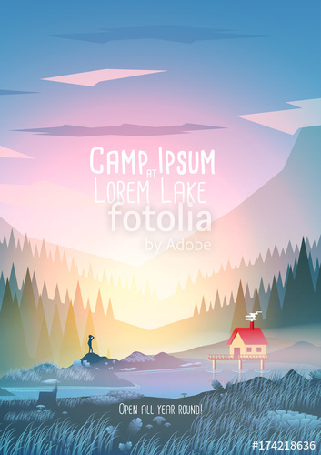 353x500 Summer Camp Vacation Poster With Mountain Lake